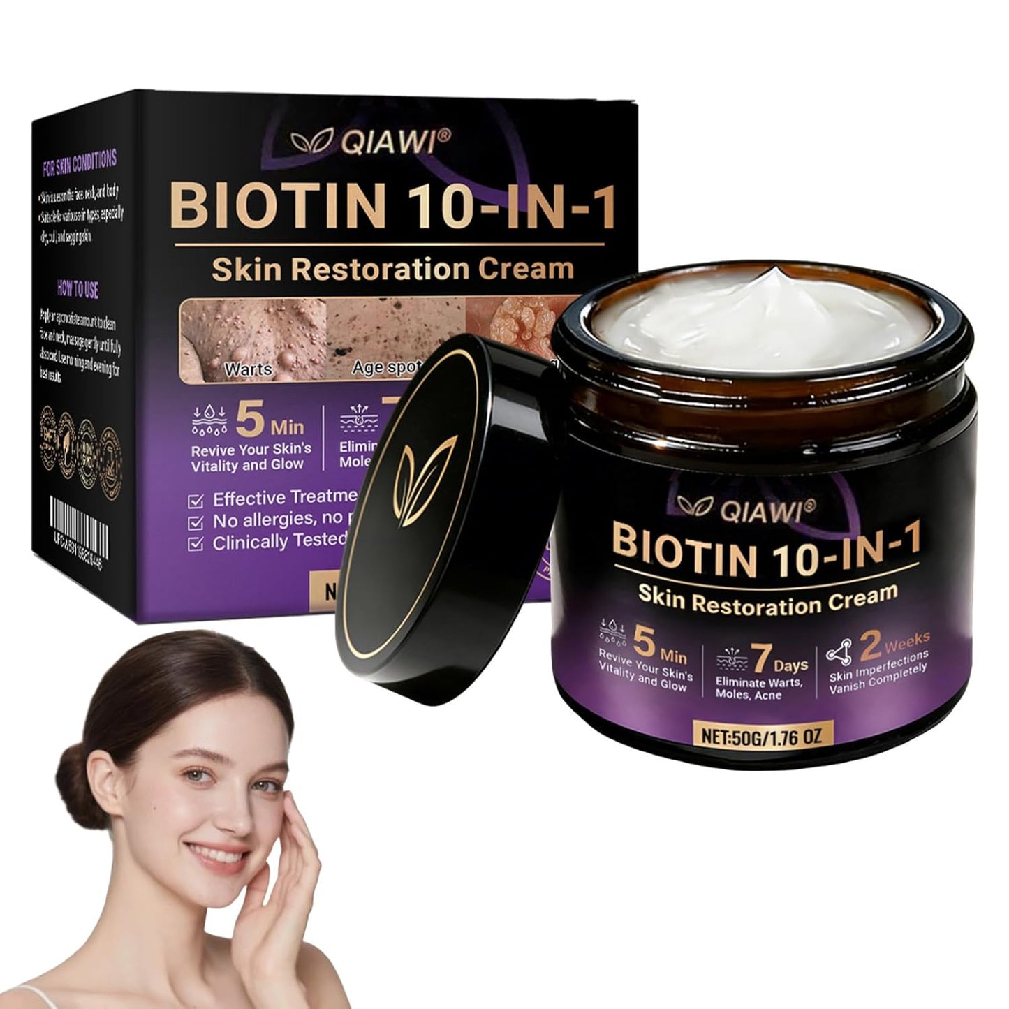 Made and Shipped from QIAWI® Biotin 10-USA in-1 Skin Restoration Cream