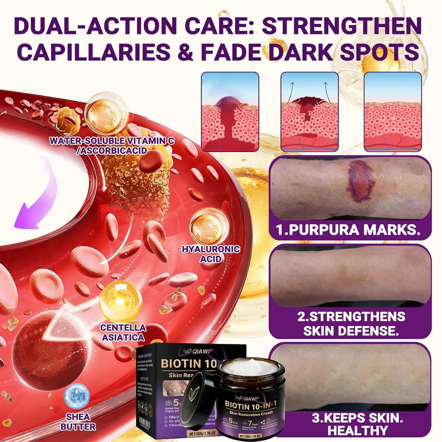 Made and Shipped from QIAWI® Biotin 10-USA in-1 Skin Restoration Cream