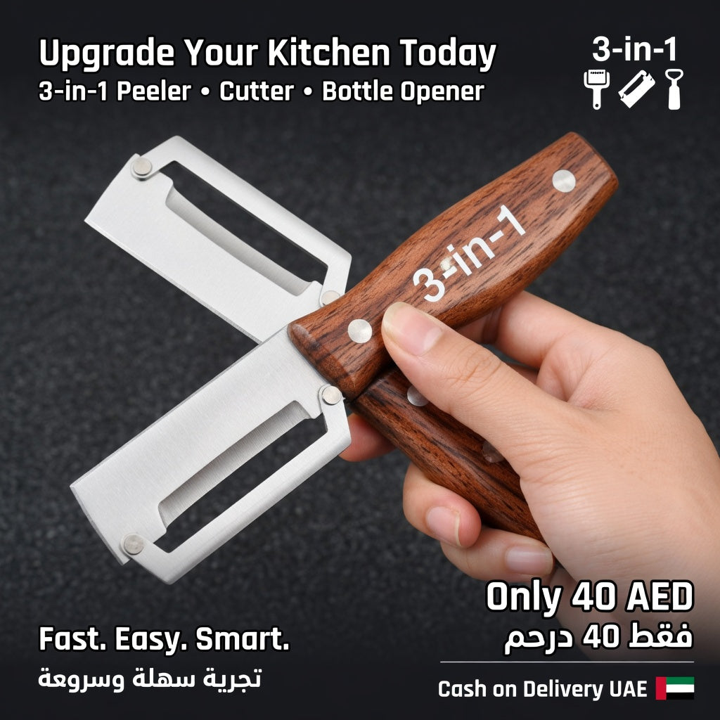 3 in 1 Multifunctional Vegetable And Fruit Peeler With Wooden Handle