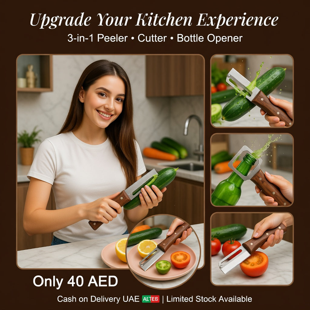 3 in 1 Multifunctional Vegetable And Fruit Peeler With Wooden Handle
